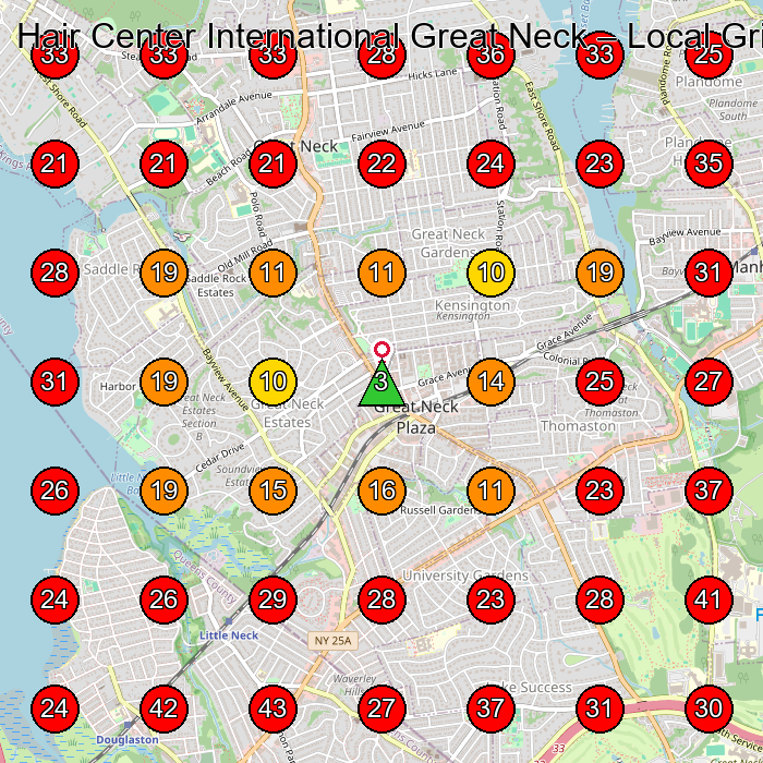 Hair Center International Great Neck GeoGrid visibility map for Hair Salon in Great Neck